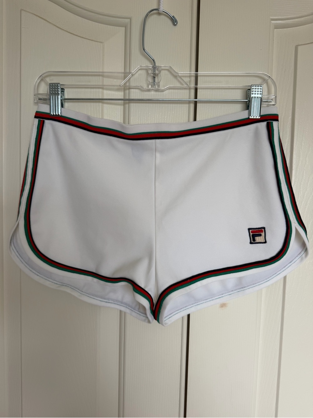 Fila White Athletic Shorts with Red & Green Trim Size EUR. 40